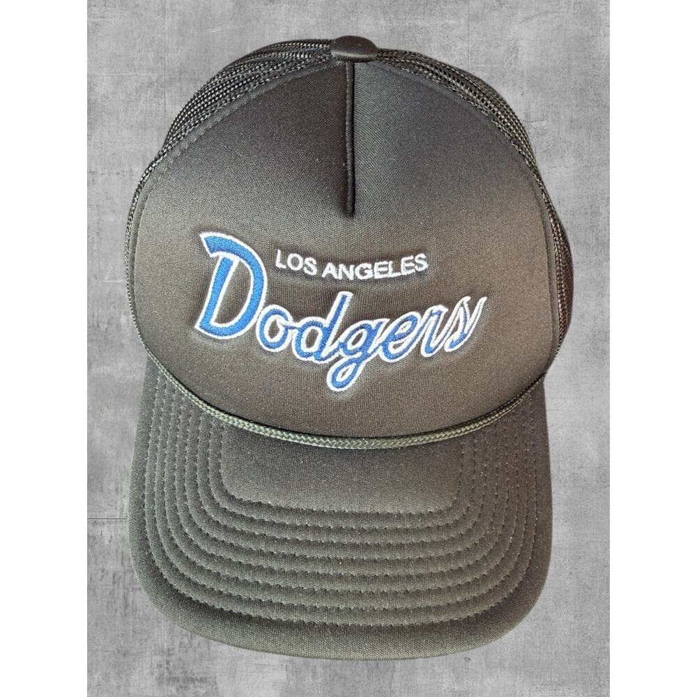 Mitchell & Ness LA Dodgers Trucker Hat Snapback Black Foam Script Mesh MLB Cap
